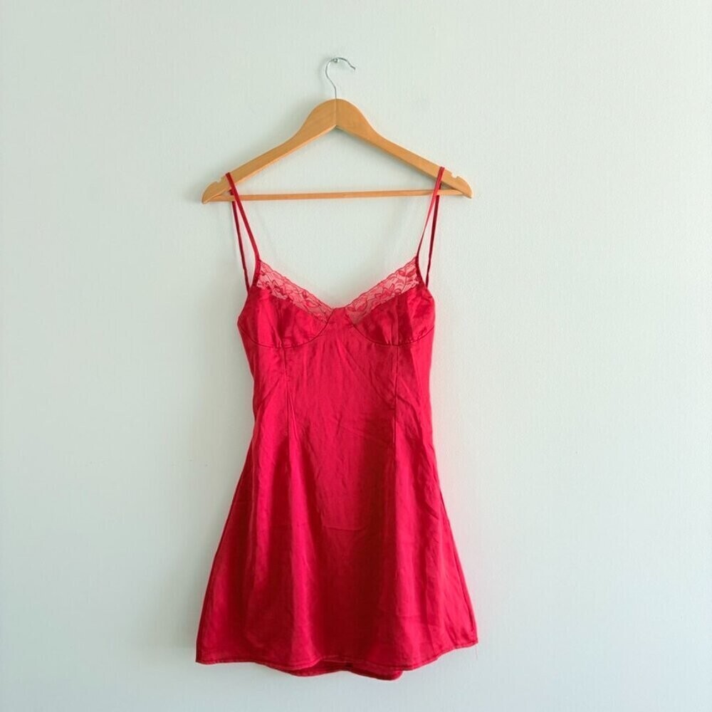 Princess Polly Satin Lace Cup Joy Mini Dress Red Size 4